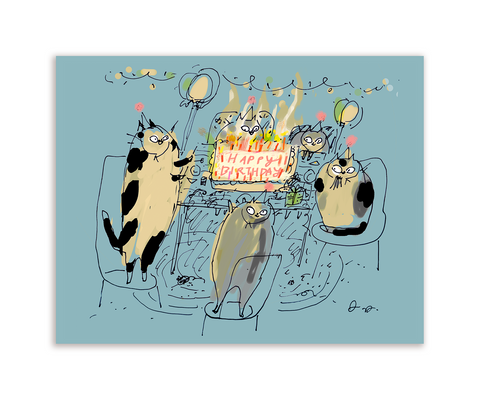 Birthday Cake Cats Blue - Birthday Cat Card