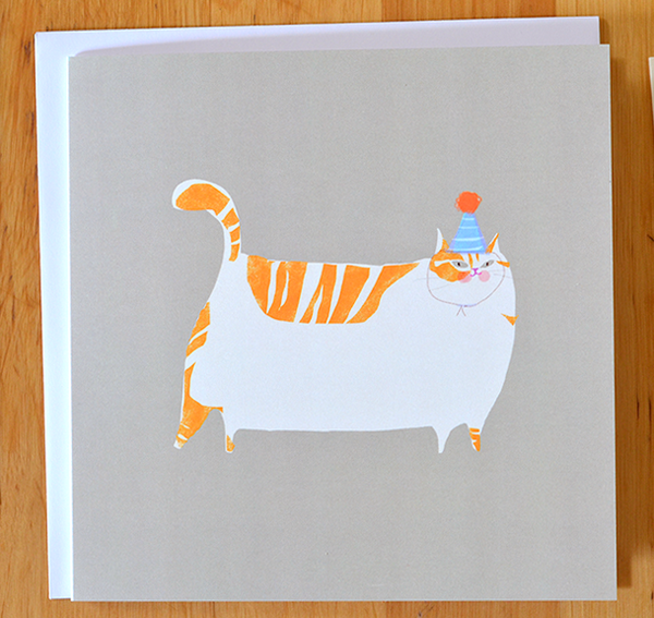 Orange Cat Bday Card- Square Card