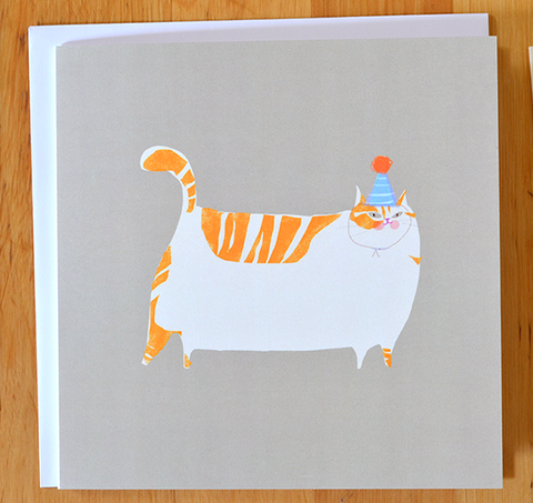 Orange Cat Bday Card- Square Card