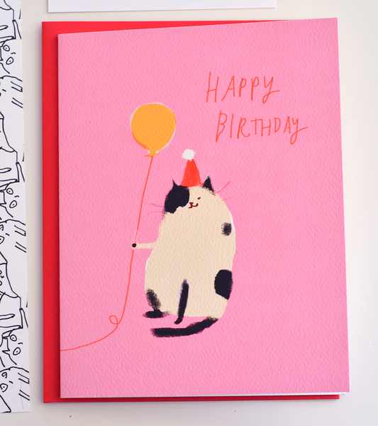 Happy Birthday Cat Card - Pink