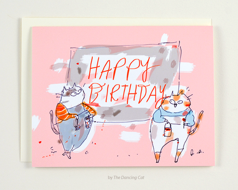 Happy Birthday Cat Card - Painters