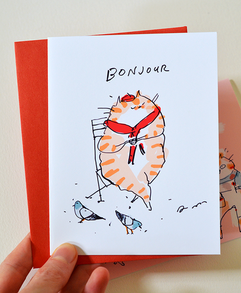 Bonjour Coffee Cat Card