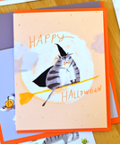 Broomstick Cat - Halloween Card