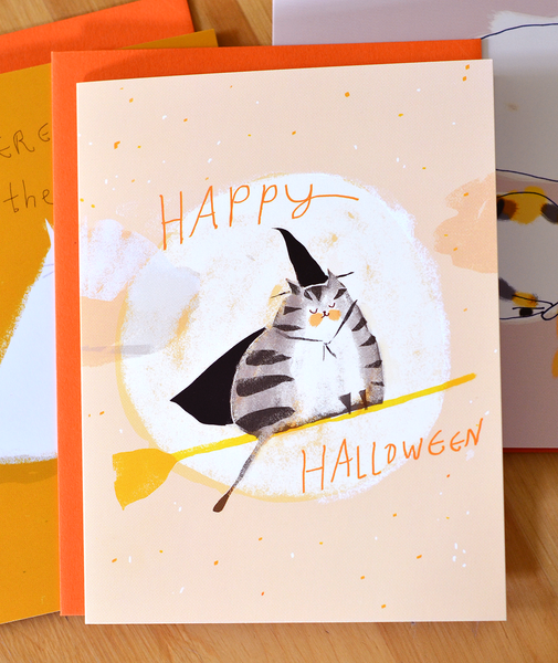 Broomstick Cat - Halloween Card