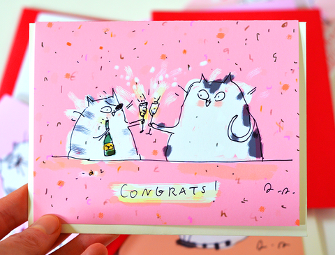 Congrats Cat Card - Champagne Cats