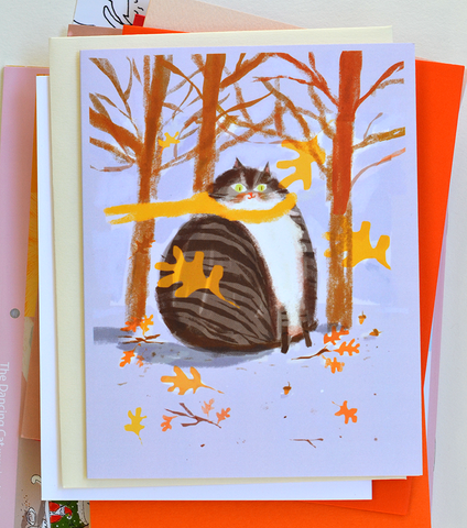 Fat Cat Yellow Scarf - Fall Cat Card
