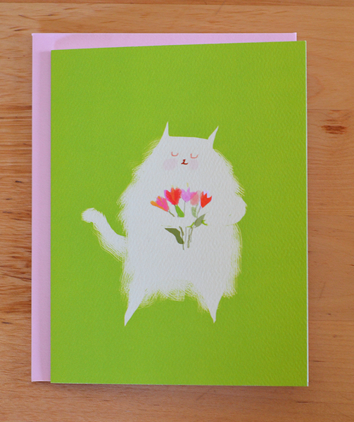 Fluff with Tulips Cat Card