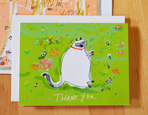 Garden Cat- Thank You Card - Siamese Cat