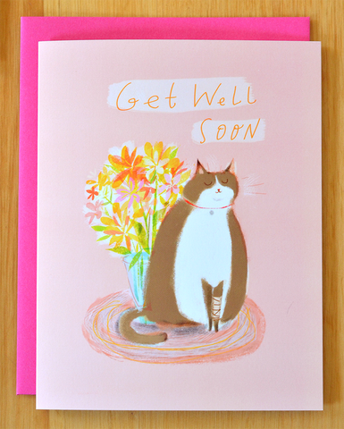 Get Well Soon Cat Card - Grey Buddy