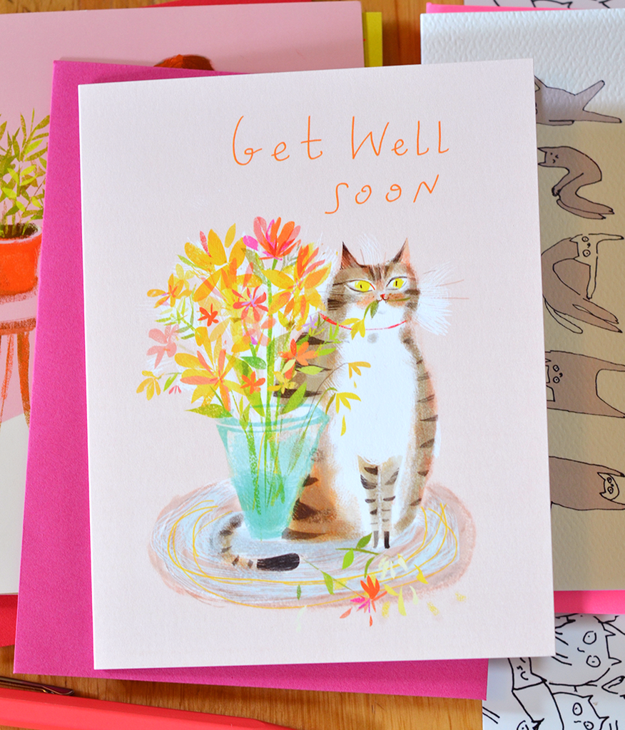 Get Well Soon Cat Card - Flower Cat | The Dancing Cat