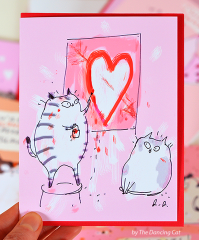Cat Valentine Card - Heart Painting