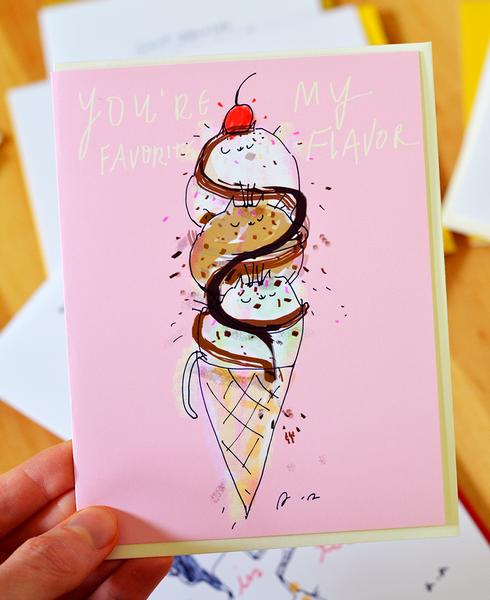 Kitty Cone - You're My Favorite Flavor - Ice Cream Cat Card