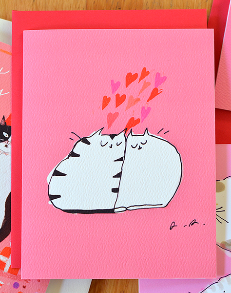 Valentine's Day Cat Cards - Set of 4 - Pink Set