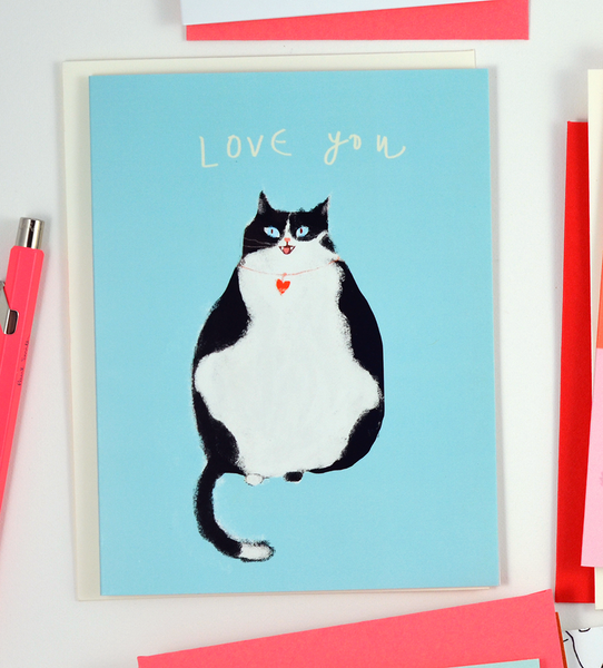 Love You Cat Card - Black & White Cat