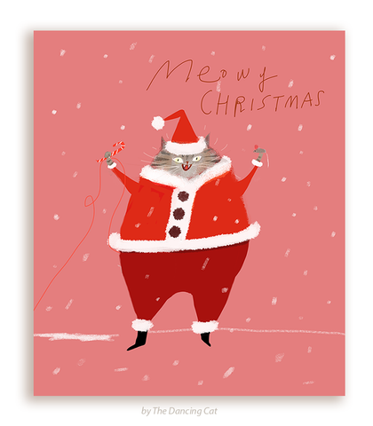 Meowy Christmas Cat Card- Belly full of Joy