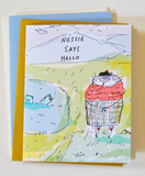 Nessie Says Hello - Scottish Cat Card - Scotland - Funny Cat Card