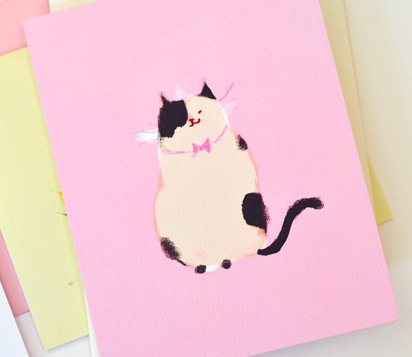 Happy Cat Card- Pink Bow Tie