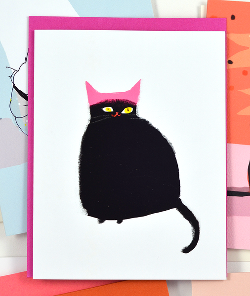 Pink Hat Cat Card