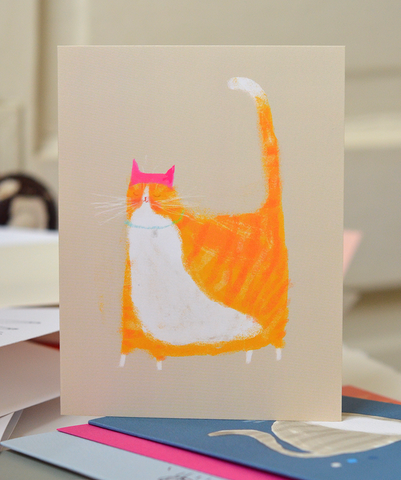 Pink Hat Orange Cat Card
