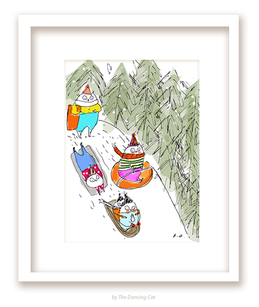 Sledding Party - Cat Print