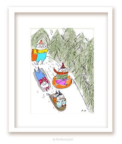 Sledding Party - Cat Print