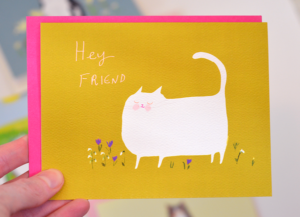 Hey Friend- Spring Cat Card - Snowdrop