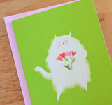 Fluff with Tulips Cat Card