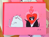 Valentine's Day Cat Cards - Set of 4 - Pink Set
