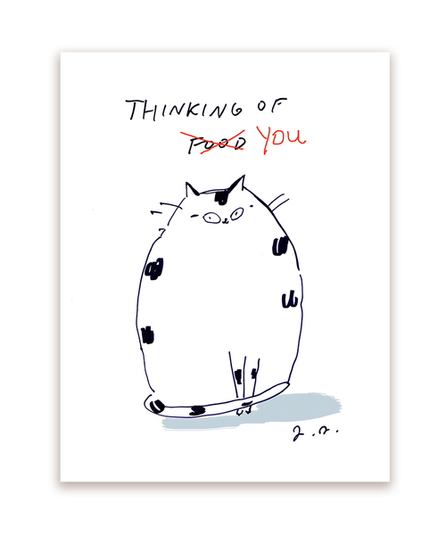 Thinking of You/Food Cat Card- White