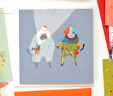 Trick o' Treat Cat Card - Chicken and Clown - Square Card