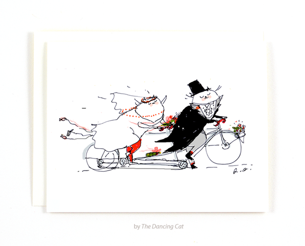 Bike Wedding Cat Card - Tandem Cats