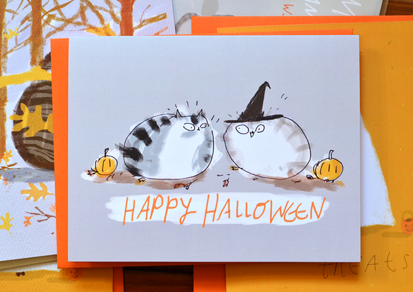Happy Halloween- Witch Hat - Cat Card