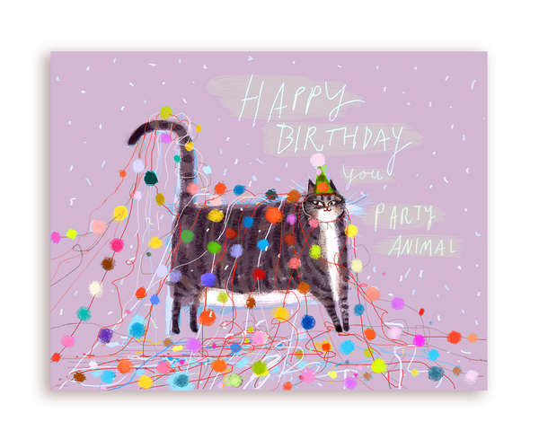 Happy Birthday You Party Animal 2 - Cat Card
