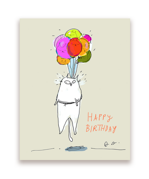 Balloon Ride- Birthday Cat Card