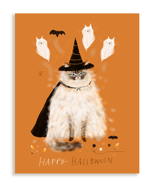 Happy Halloween Kitty Card- Magic Fluff