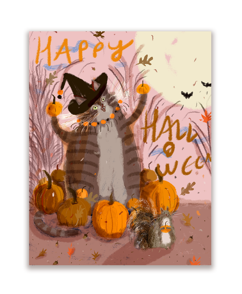 Happy Halloween Pumpkin Time Cat Card