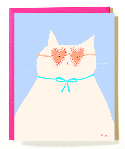 Heart Glasses- Big Kitty Love Card