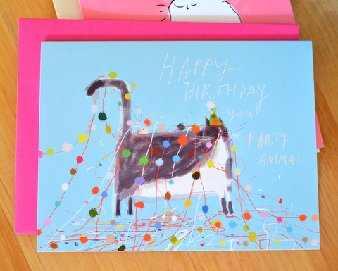 Happy Birthday -Party Balls - Cat Card