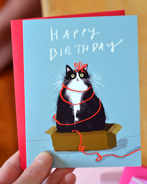 Birthday Box Kitty - Card