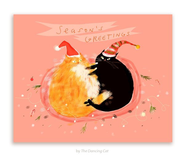 Season's Greeting- Christmas Cuddle - Cat Card