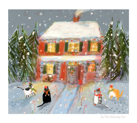 Holiday Visit- Christmas Cat Print