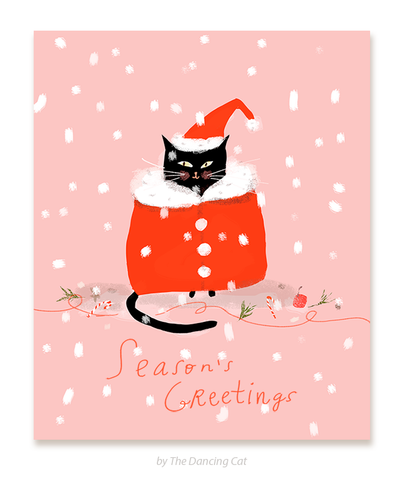 Santa Cat - Season's Greetings - Christmas Cat Card