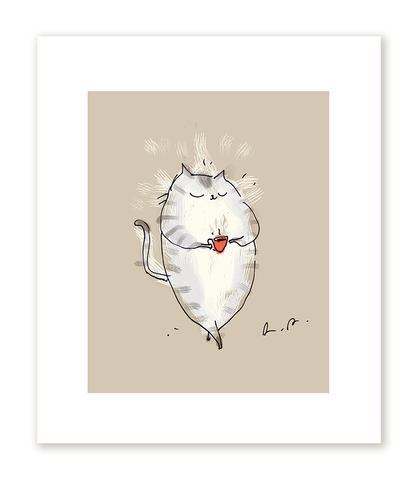 Coffee Cat Print- Morning Cup
