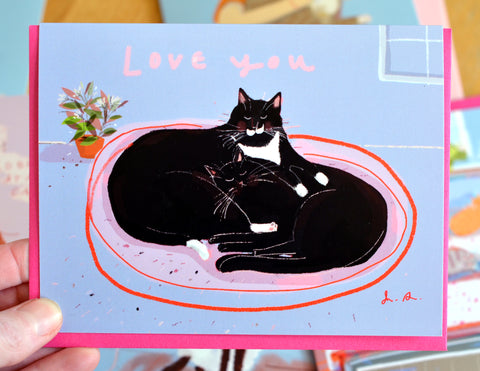 Love You - Cozy Cat Pile Card