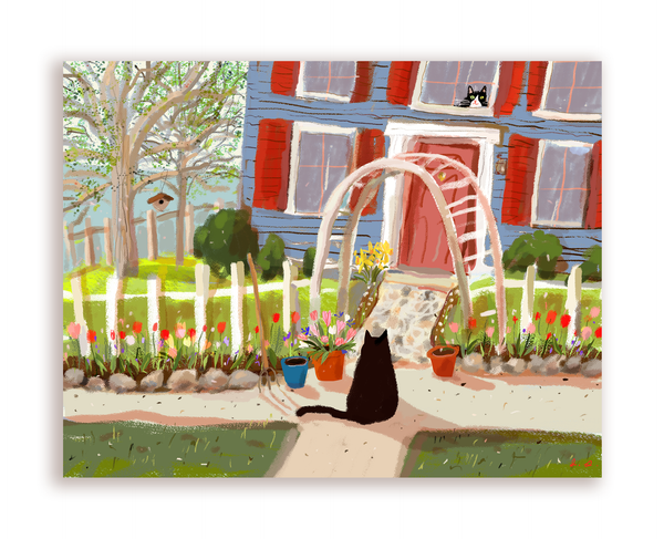 Spring Visit - Cat Card