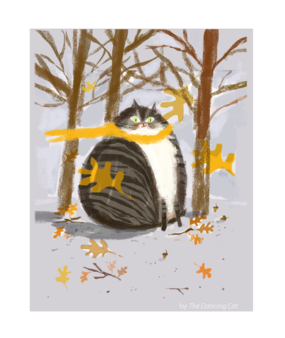 Fall Cat Print - Autumn Leaves