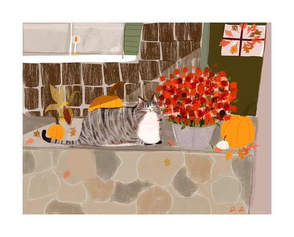 Fall Porch Kitty- Print