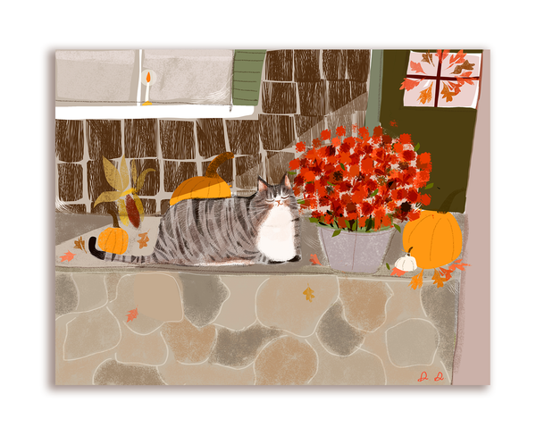 Fall Vibes Cat Card- Front Porch Kitty