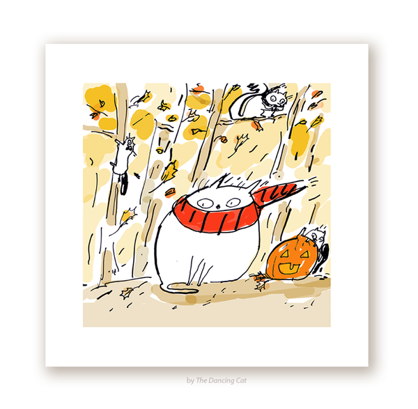 Print - Autumn Wind, with Squirrels