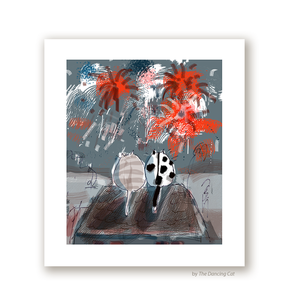 Fireworks Cat Print